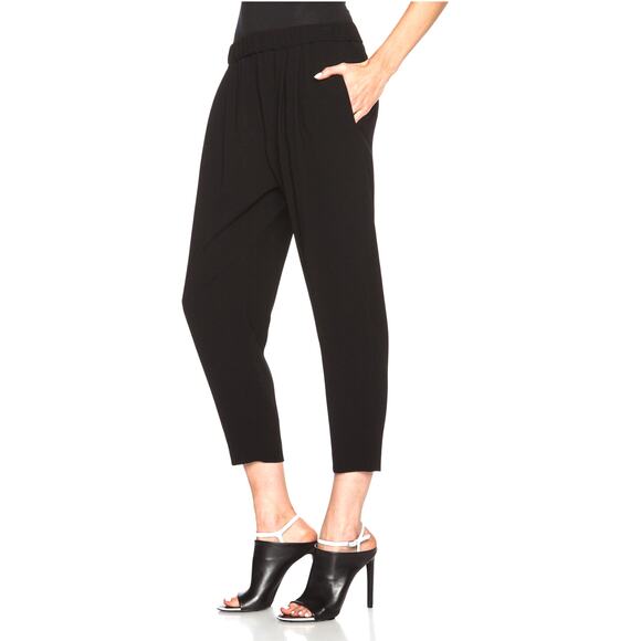 Nili Lotan M Slouchy Elastic Waist Dress Pants $495 Acetate Pull On Crop Black - Picture 1 of 11